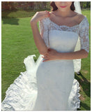 White Lace Half Sleeves Chapel Train Mermaid Wedding Dresses Bridal Dress Wedding Gowns