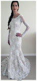 Long Sleeves Lace Back V Mermaid Wedding Dresses Bridal Dress Wedding Gowns