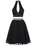 Two Piece Black Crystal Beaded Back O Homecoming Dress Prom Cute Dress Party Gown