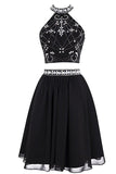Two Piece Black Crystal Beaded Back O Homecoming Dress Prom Cute Dress Party Gown
