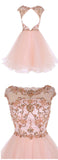 Cap Sleeves Pink Appliques Backless Mini Homecoming Dresses Prom Dress Cute Party Gowns