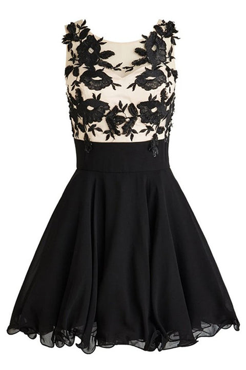 Black Lace Chiffon Real Photo  Homecoming Dress Prom Dress Cute Party Dresses