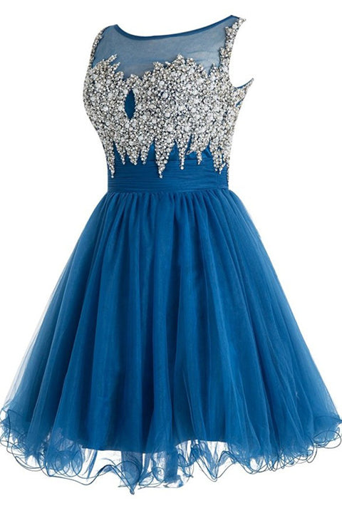 Hot Sales Beads Pearls Blue Mini Homecoming Dresses Prom Dress Cute Party Dress