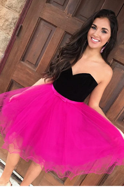 Simple Hot Pink Tulle  Homecoming Dresses Prom Dress Cute Party Dress
