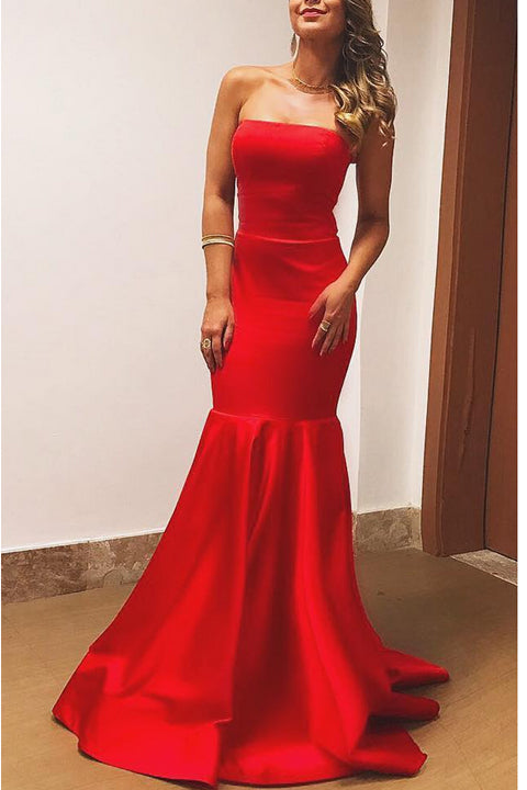 New Arrival Strapless Mermaid Elegant  Red Prom Dresses Evening Dress Prom Gowns