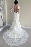 Long Sleeves Mermaid White Lace Open Back Wedding Dresses Bridal Dress Wedding Gowns