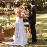 Hot Sales Spaghetti Straps Lace Backless Slit Wedding Dresses Bridal Dress Wedding Gowns