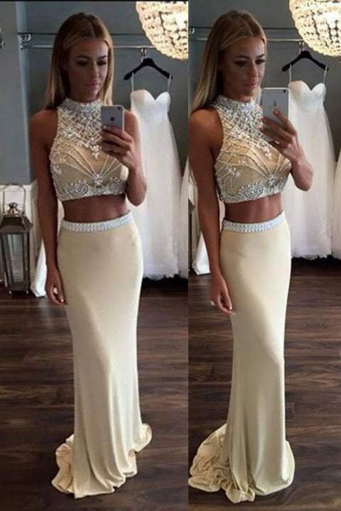 Fashion 2 Pieces High Neck Mermaid Prom Dresses Evening Dress Prom Gowns