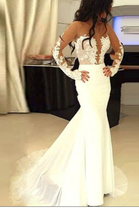 Long Sleeves Top See Through Mermaid Long  Wedding Dresses Bridal Dress