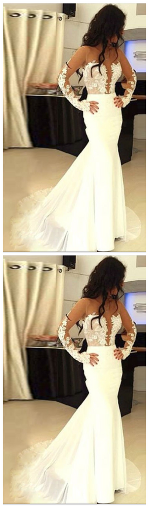 Long Sleeves Top See Through Mermaid Long  Wedding Dresses Bridal Dress
