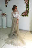 Long Puff Sleeves Prom Dresses Appliques See Through Evening Prom Dress