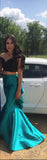 Two Pieces Tiered Mermaid Green Black Sexy Prom Dresses Evening Dress Party Gowns