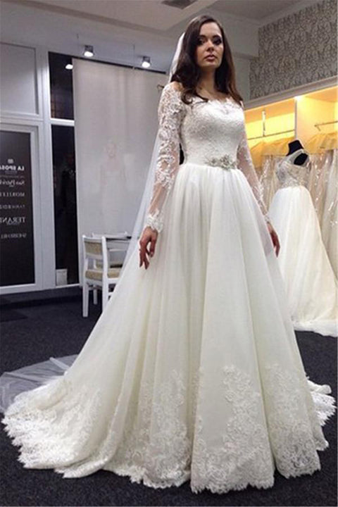 Princess Long Sleeves Appliques Wedding Dresses Bridal Dress Wedding Gown