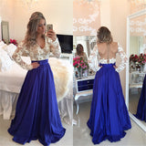 Long Sleeves Royal Blue V Neck Prom Dress Evening Dresses Party Gowns