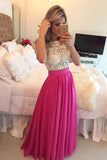 Ivory Lace Hot Pink See Through Long Prom Dresses Evening Dress Party Gowns