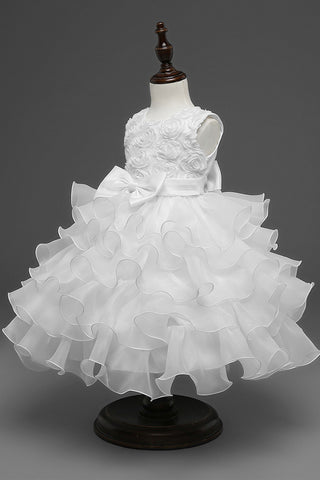 Sleeveless Ivory High Low Flower Girl Dress With Beads Bow Belt