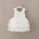 Open Back Ivory Lace Tiered Tulle Skirt Short Flower Girl Dresses