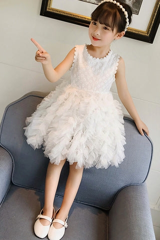A Line Princess Ivory Lace Tulle Short Flower Girl Dress