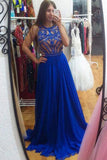 Fashion Royal Blue Chiffon Heavy Beads Long Prom Dress Evening Gowns Party Dresses