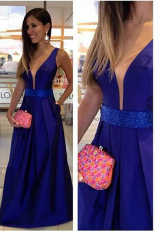 Deep V Neck Off the Shoulder Royal Blue Backless Prom Dress Evening Gown Party Dresses