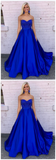 A Line Sweetheart Royal Blue Satin Long Prom Dress Evening Gowns Graduation Dress