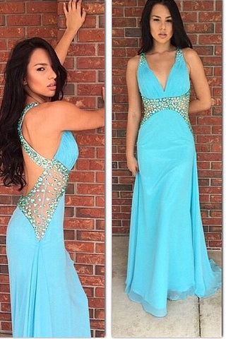 Backless Off the Shoulder V Neck Sexy Ice Blue Prom Dress Evening Gowns Party Dresses