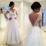 Long Sleeves White Lace Appliques V Neck High Quality Wedding Dress Bridal Dress Wedding Gown