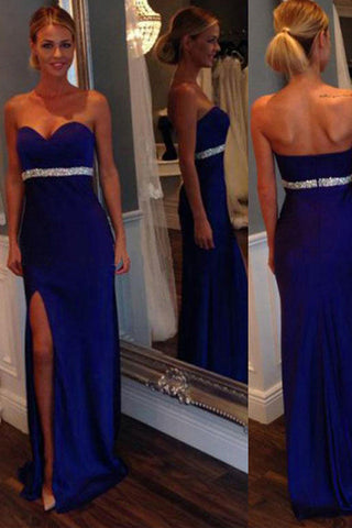 Empire Waist Sweetheart Royal Blue Slit Long Prom Dresses