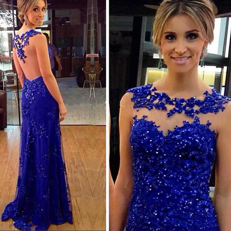 Royal Blue Lace Sheath Prom Dresses Evening Dress Party Gown
