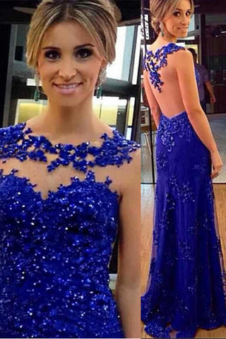 Royal Blue Lace Sheath Prom Dresses Evening Dress Party Gown