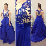 Royal Blue V Neck Lace Prom Dresses Evening Dress Party Gowns