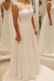 Cap Sleeves Ivory Back V Wedding Dresses With Beads Belt