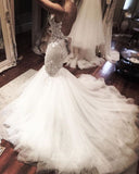 Open Back Mermaid Straps Lace Wedding Dress Bridal Dresses Wedding Gowns