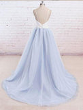Spaghetti Straps Light Blue White Tulle Appliques Prom Dresses Evening Dress Party Gowns