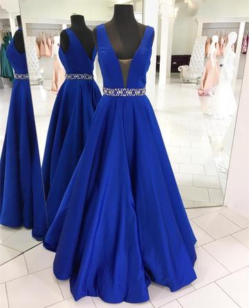 Off the Shoulder V Neck Royal Blue Prom Dresses Evening Gown Party Dress