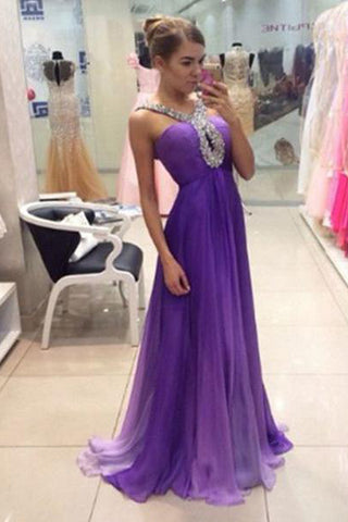 Ombre Purple Chiffon Off the Shoulder Long Prom Dresses