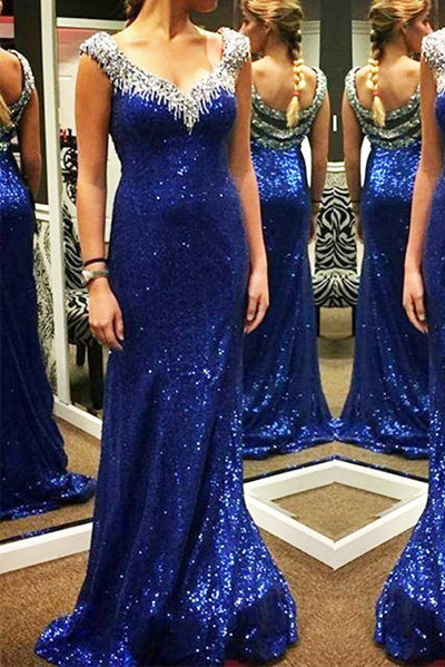 Shiny Sequin Mermaid Beaded Prom Dresses Evening Dress Party Gowns