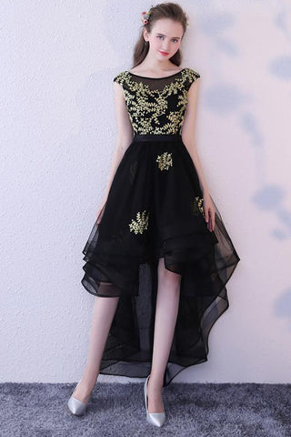 Gold Lace Black Tulle Prom Dress Evening Dresses Party Gown