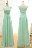 One Shoulder A Line Mint Long Bridesmaid Dress Prom Dresses