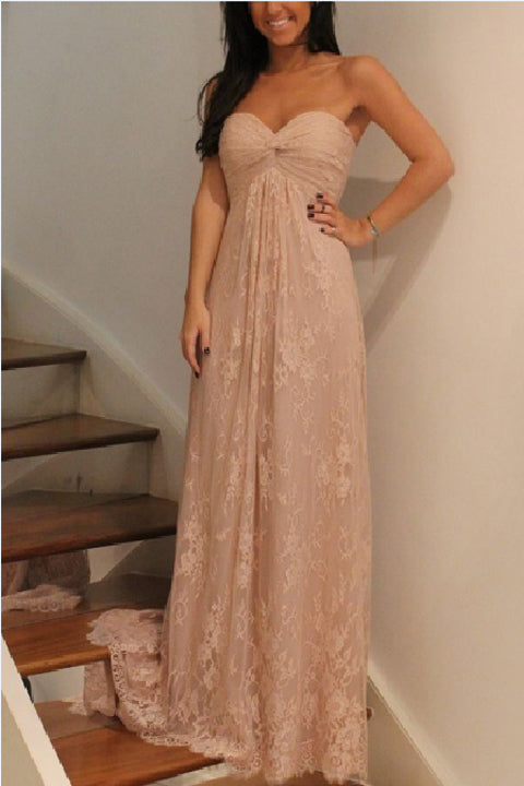 Sweetheart Blush Pink Lace Pregnant Bridesmaid Dresses Prom Dress