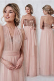 Rose Sequin Empire Waist Blush Pink Bridesmaid Dress Prom Dress