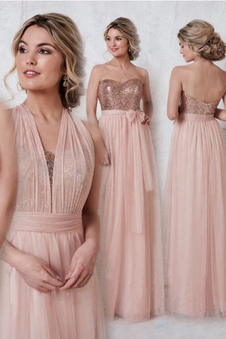 Rose Sequin Empire Waist Blush Pink Bridesmaid Dress Prom Dress