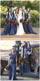 Navy Blue Sequin Mermaid Cap Sleeves Long Bridesmaid Dresses