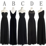 A Line Bridesmaid Dresses Black Chiffon Long Bridesmaid Dress