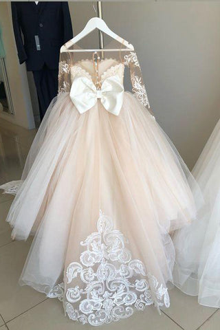 Long Sleeves Lace Ball Gown Flower Girl Dresses