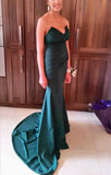 Dark Green Mermaid Ruffles Long Prom Dresses Evening Party Gowns