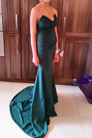 Dark Green Mermaid Ruffles Long Prom Dresses Evening Party Gowns