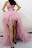 Fashion Pink Tulle Tiered Front Short Long Back Prom dressHi-Lo Evening Party Dress