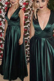 Simple V Neck Dark Green Prom Dress Off the Shoulder Long Evening dress Party Gown