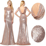 Hot Sales Short Sleeves Rose Gold Sequin Prom dressBackless Mermaid Evening Party Dress